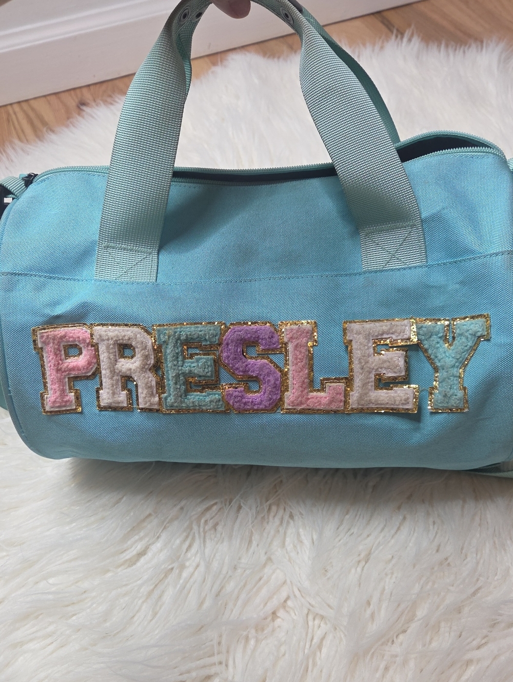 Personalized 'PRESLEY' Mint Green Canvas Duffel Bag